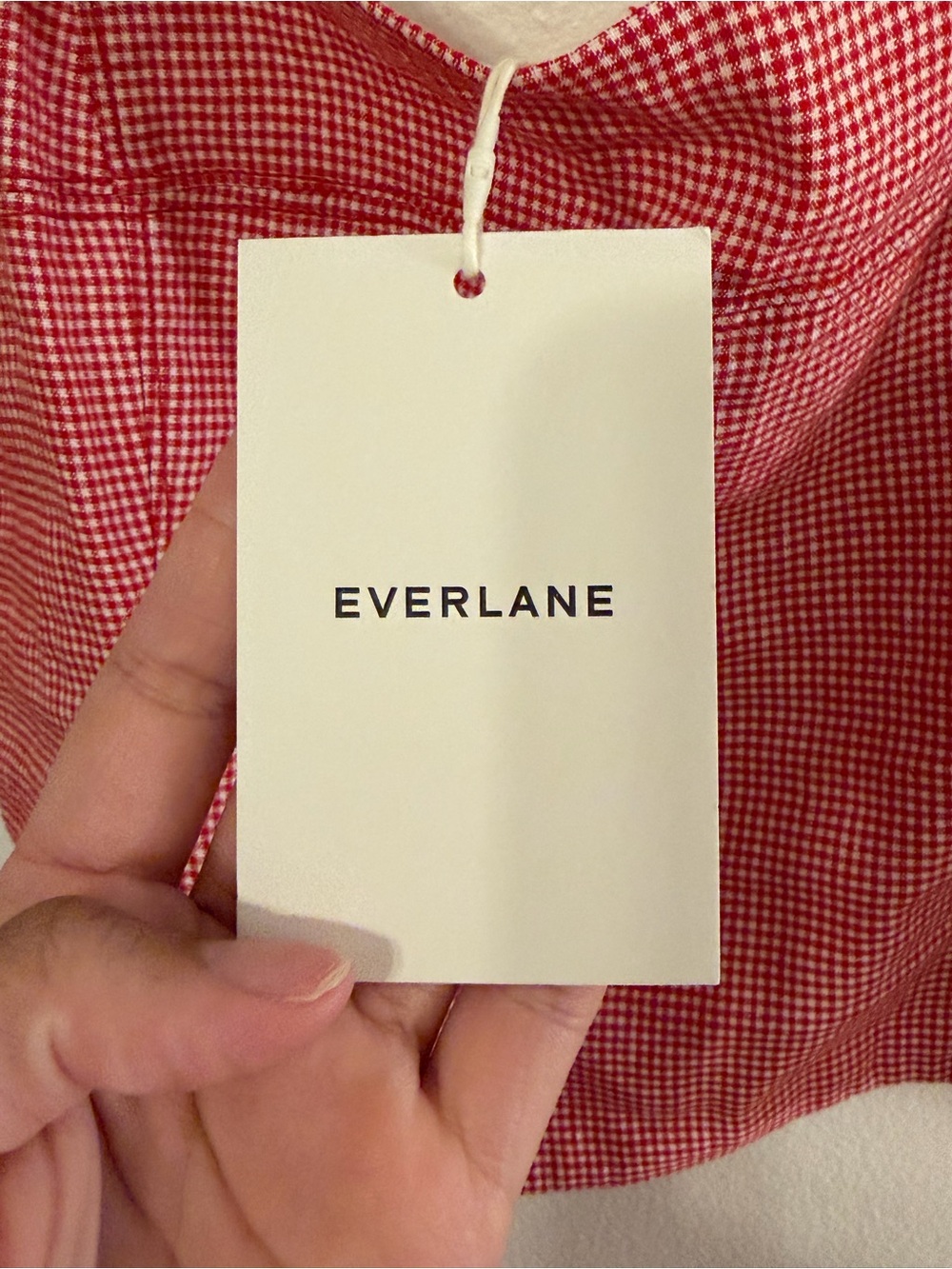 Everlane The Seamed Top in Stretch Linen Red Gingham Smocked Back NWT Size M - Picture 6 of 16